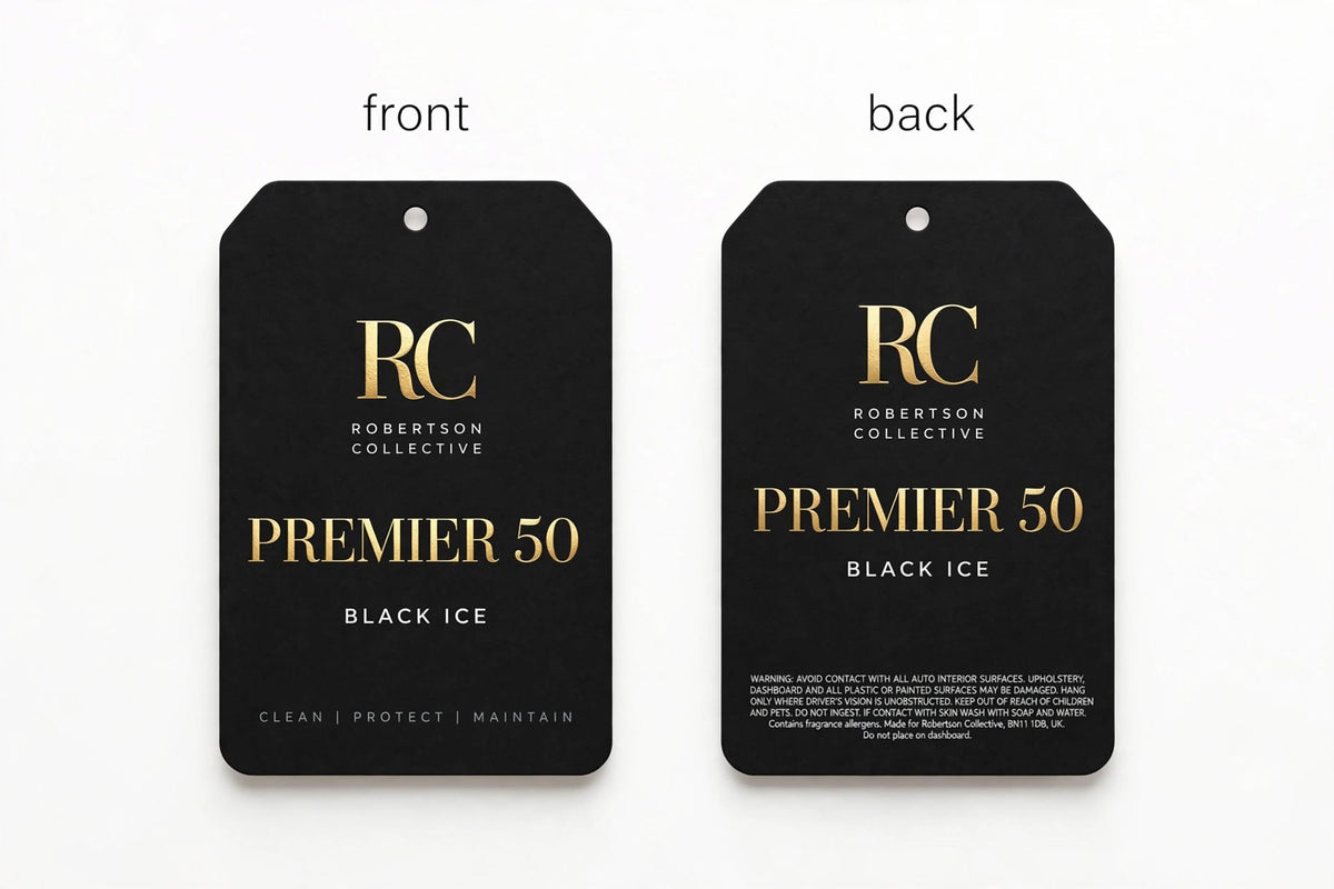 Robertson Collective Premier Hanging Air Freshener – Black Ice Scent | Luxury Automotive Fragrance Tag